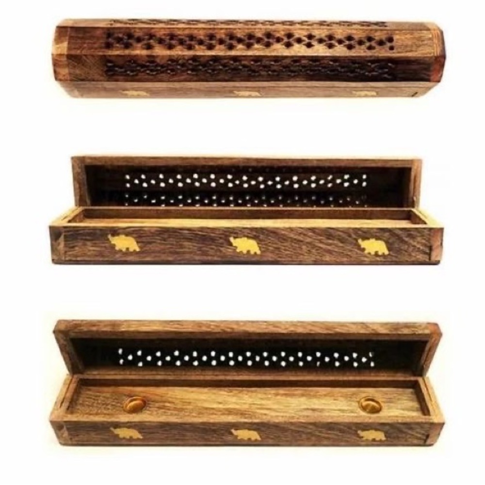 Handmade Elephant Inlay Incense Box Burner Incense Storage Box Wicca Cone Holder